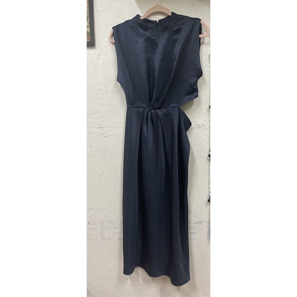 NEW Zara Blue Cut Out Satin Effect Dress Medium 1165/213 Holiday Cocktail - Picture 1 of 9